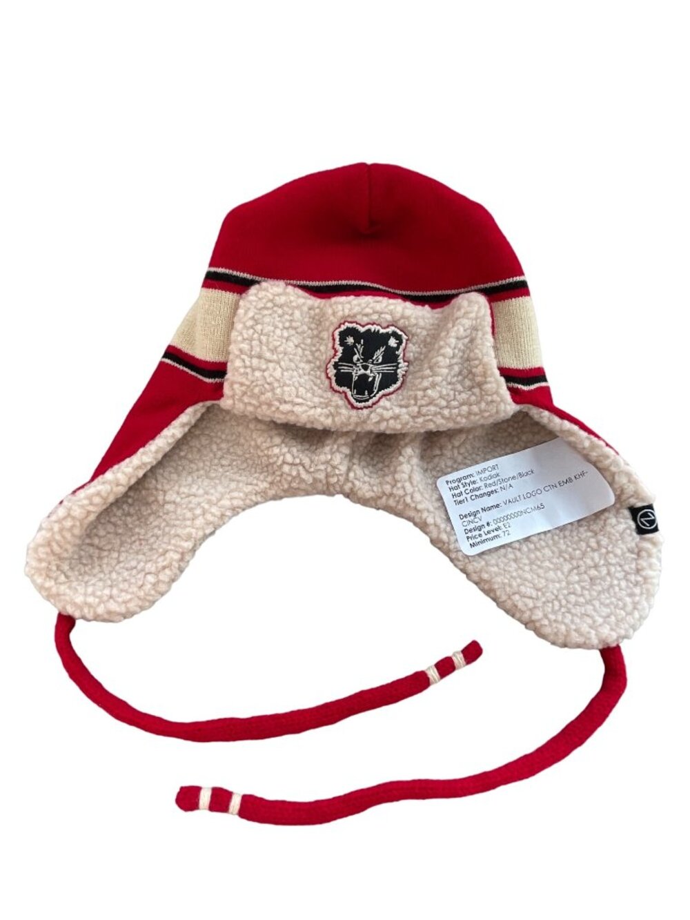 Zephyr Beanie Hat One Size Ear Flap Stripe Red Stone Black Sherpa Lined Cozy NEW